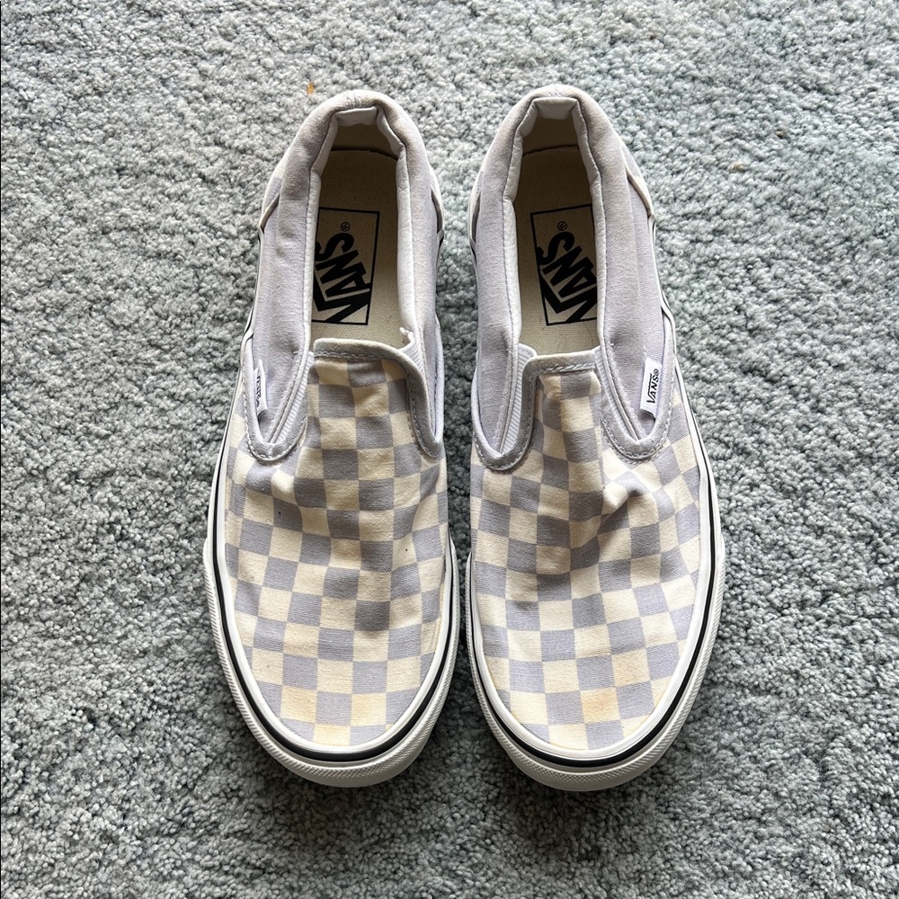 Vans Cream and Gray Checkerboard Slip-Ons